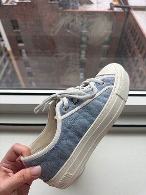 Dior Blue Canvas Low-Top Sneaker with Cream Trim